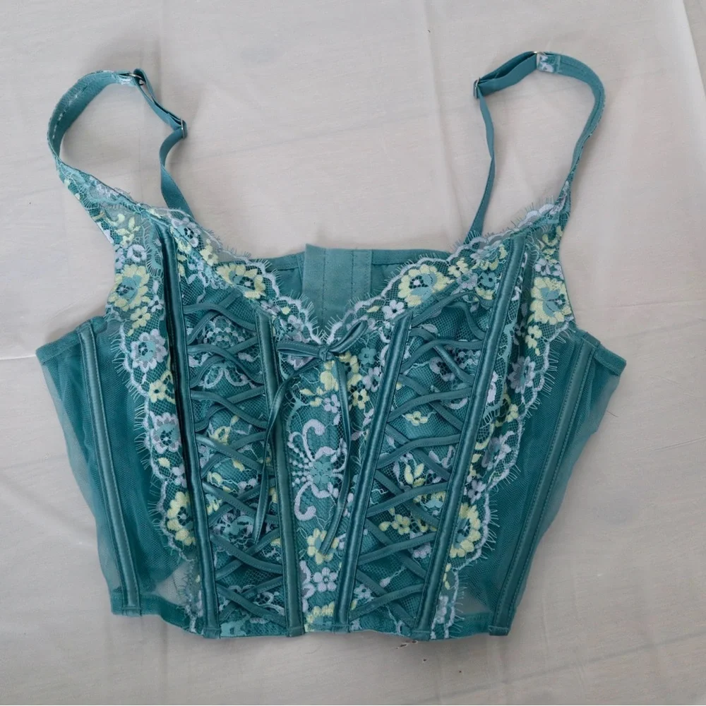 Victoria's Secret Teal Lace Crop Top - Picture 1 of 3